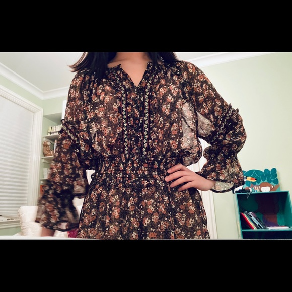 Zara Dresses S Green And Pink Floral Zara Smocked Dress Poshmark